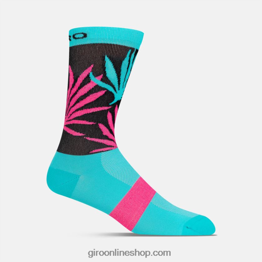 unisexo calcetín comp racer de talle alto palmas verde azulado chillón/rosa neón 8NJZ86798 Giro